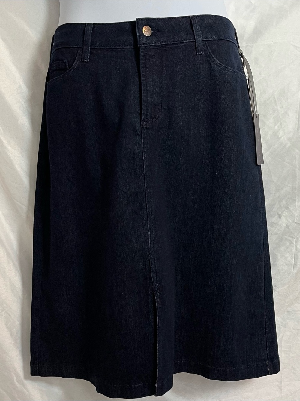 NYDJ NWT Dark Navy Indigo Denim Midi Skirt Original Slimming Fit Size 12